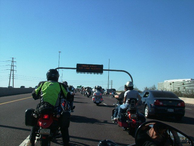 Freeway Sign Warning of Biker Down on Arizona Centennial Ride