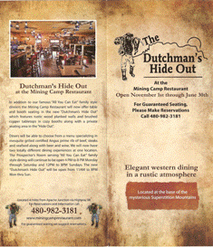 The Dutchman's Hide Out Menu